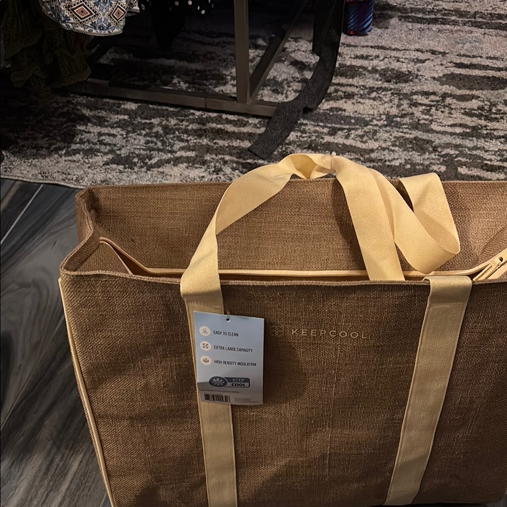Brown Storage Bag with Yellow Handles